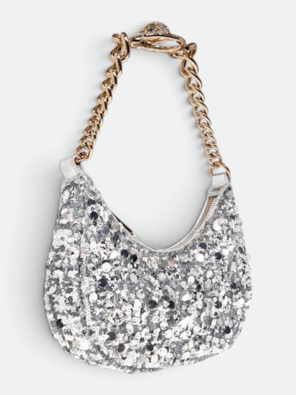 Kurt Geiger EUC Silver Small Chelsea Sequin Shoulder Bag with Gold Chain - Picture 5 of 10